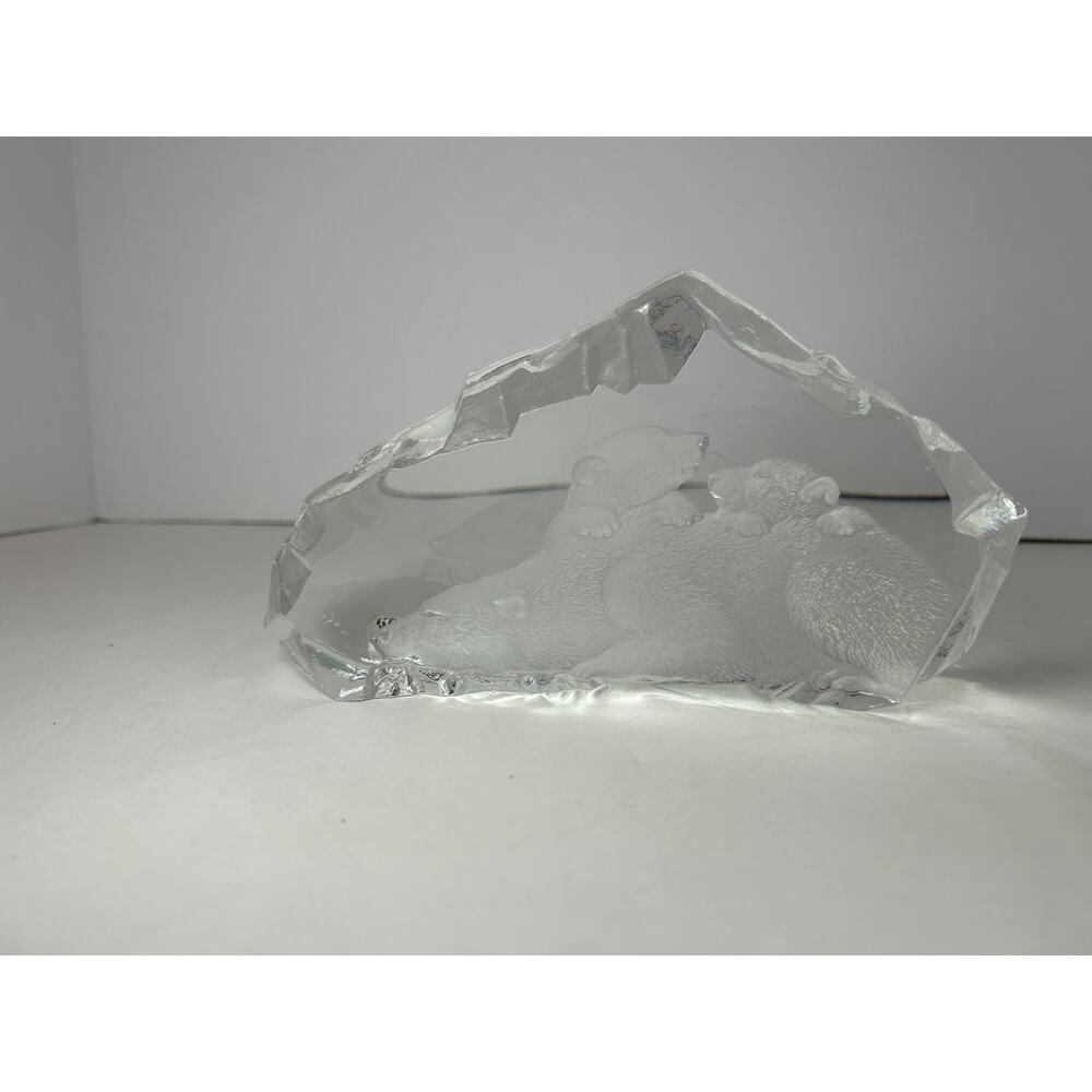 Mats Jonasson Maleras Polar Bear Family Lead Crystal Sculpture 2807 Signed